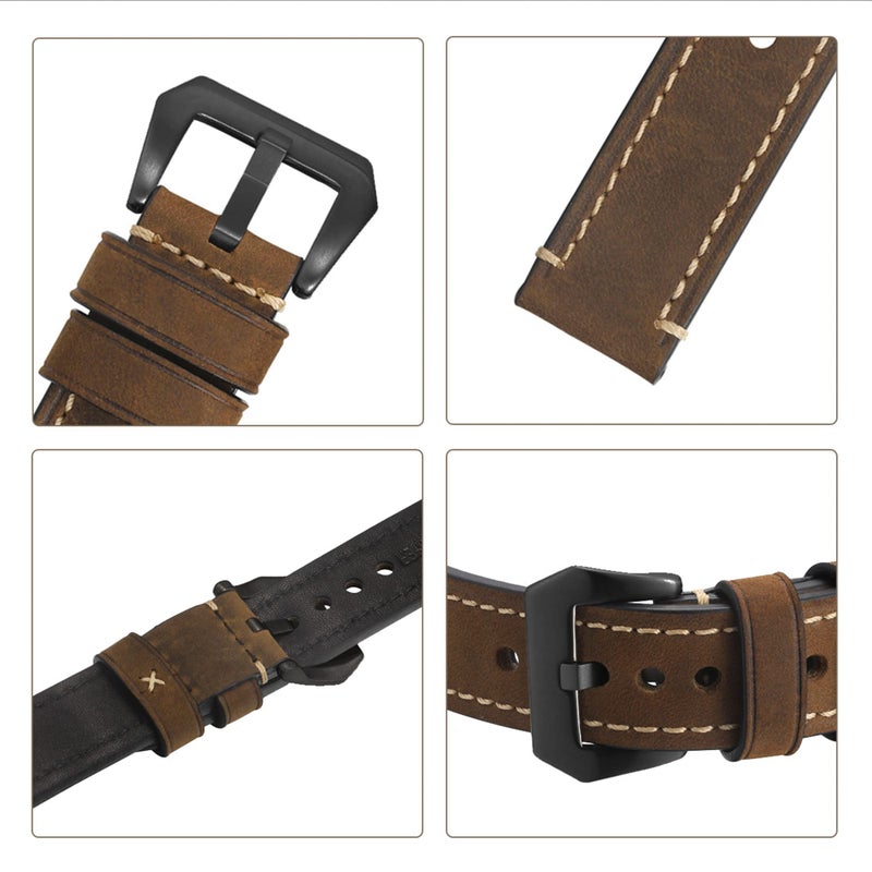 EACHE Leather Watch Bands for Men, 20mm Crazy Horse Handmade Watchband Dark Brown-Silver Hardware - Image 5
